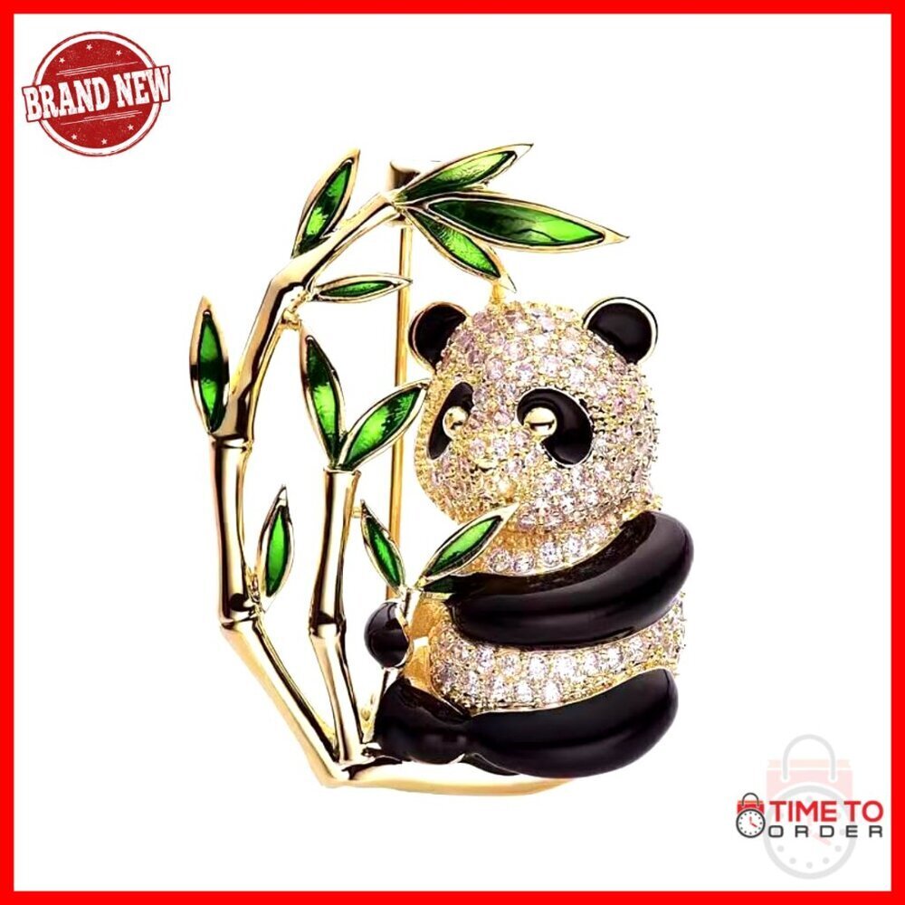Panda Brooch with Rhinestones, Gold-Plated Lapel Pin, Gift Box Included